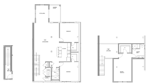 Three floor plans for a house are shown in black and white.